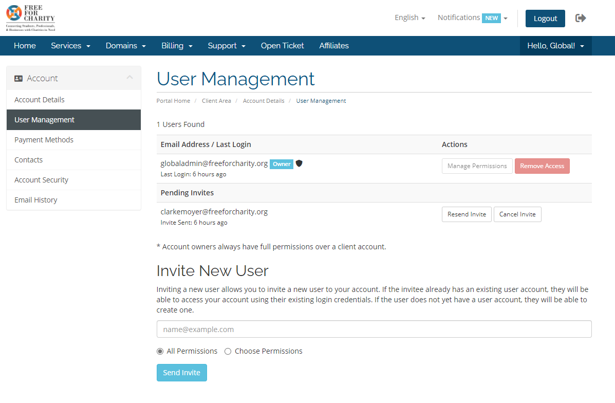 User Management - Invite New User